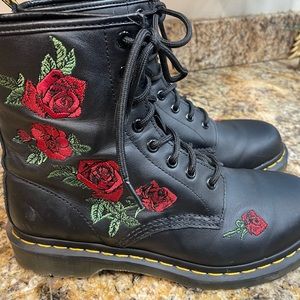 Doc Dr Martens 1460 Vonda boots Black Red Rose Embroidery sz 9 Women's UK 41